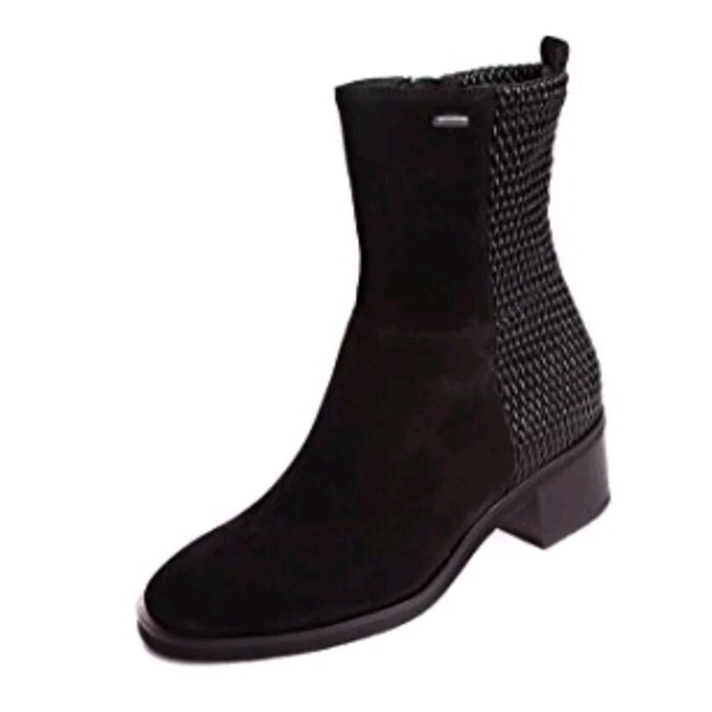 Hogl Womens Black Suede/Woven Leather Gortex Ankle Boot SZ 8